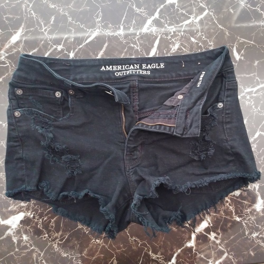 American Eagle Outfitters Black Jean Short, STRETCH, Girls 6, Size 30W.
